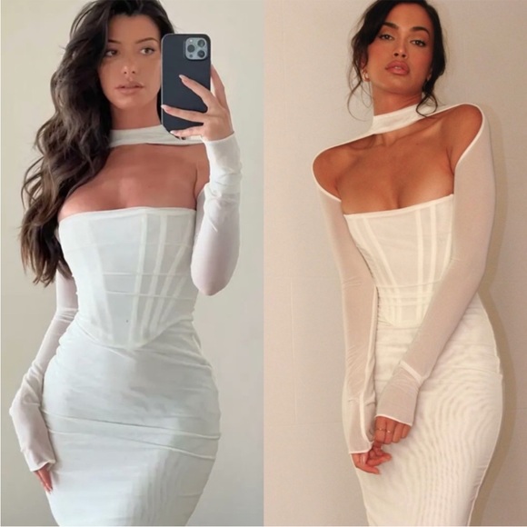 HOUSE OF CB 'Milarose' White Mesh Corset Midi Dress NWOT - Picture 3 of 8